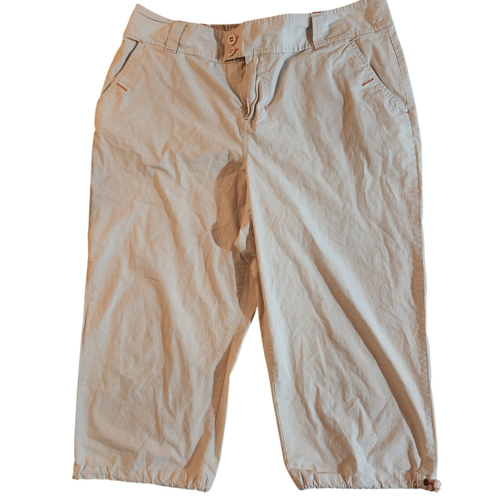 Style & Co Woman Beige Khaki Capri Cargo Pants 18W Drawstring Cropped‎ Trousers